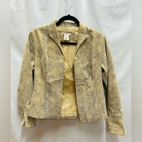 Suede Snakeskin Printed Fitted Zip Up Jacket S - Picture 5 of 10